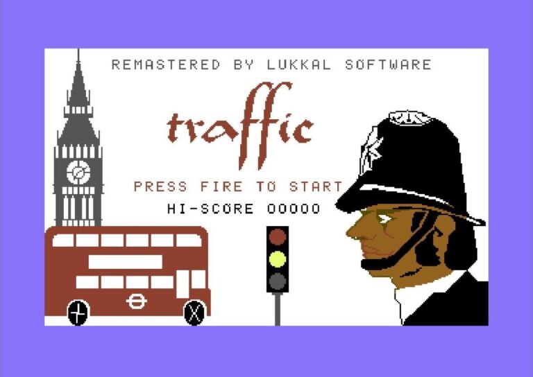 Traffic Remastered per Commodore 64: la schermata del titolo di LUKKAL Software